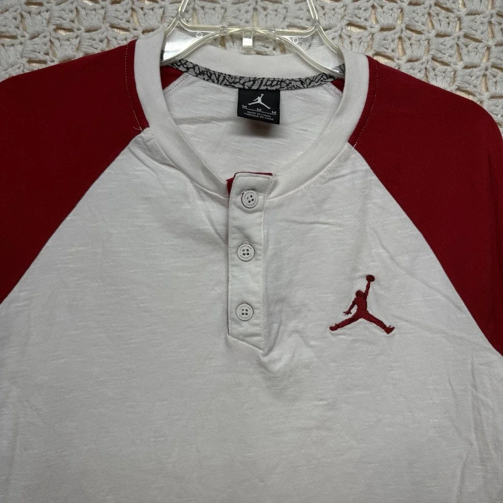 Jordan Henley Shirt Mens Sz M Red White Raglan Long Sleeve 100%Cotton 632084-100